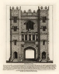 Newgate, reconstruit en 1672 après le Grand Incendie de Londres, avec trois figures Justice, Fortitude et Prudence de l