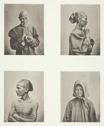 Quatre têtes, types de la classe laborieuse, vers 1868