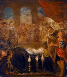 Don Quichotte et la demoiselle sur le cercueil