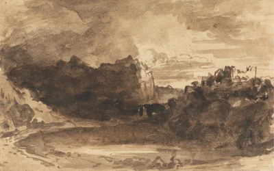 Paysage romantique avec falaises et château