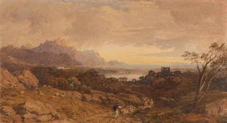Paysage romantique avec montagnes lointaines