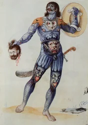 Homme picte tenant une tête humaine