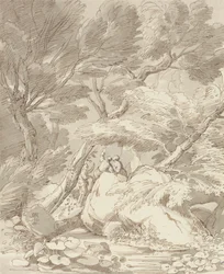 Figures sur une rive rocheuse à Canonteign, Devon