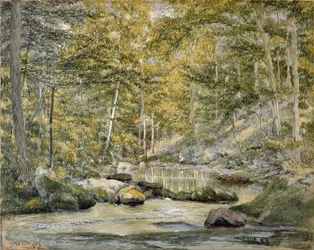 Étang Forestier avec des Hommes Pêchant