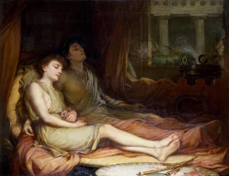 "Hypnos et Thanatos" Les dieux du Sommeil et de la Mort. Peinture de John William Waterhouse (1849-1917) (preraphaelite) Collection privee
