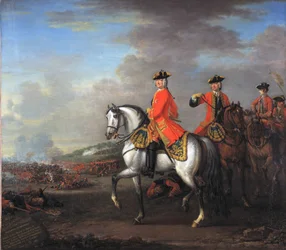 Le roi George II (1683-1760) à la bataille de Dettingen, avec le duc de Cumberland et Robert, 4e comte de Holderness, 27 juin 1743