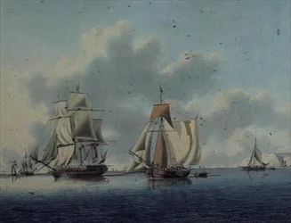 Frégate et Bateaux de Pêche Néerlandais au large de l