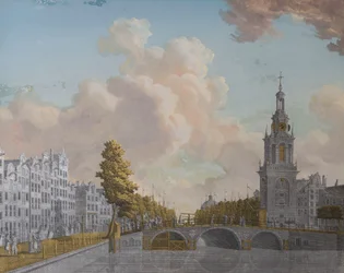 Vue de la tour Jan Roodenpoortstoren et du canal Singel, Amsterdam