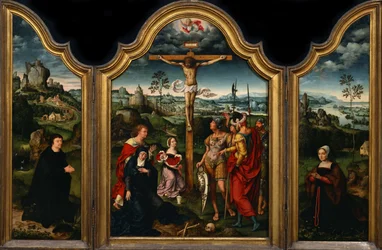 Triptyque : La Crucifixion avec donateur et sa femme