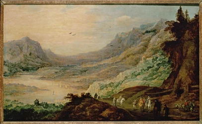 Paysage avec vallée fluviale ... (huile sur bois de chêne)