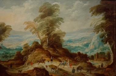 Paysage de montagne avec chasseurs