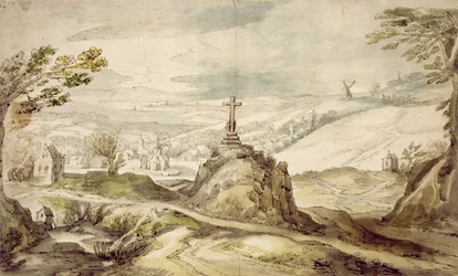 Paysage montagneux avec une croix