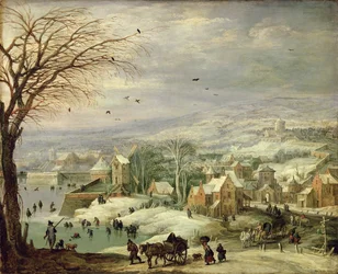 Paysage de village en hiver, c.1615-20