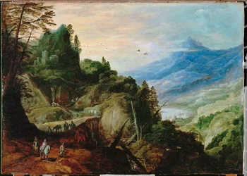 Route traversant un col de montagne (peinture sur toile)