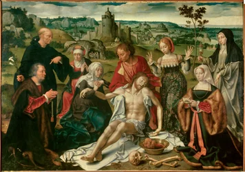 Retable de la déploration du Christ. Peinture hollandaise de Joos Van Cleve (1485-1540)