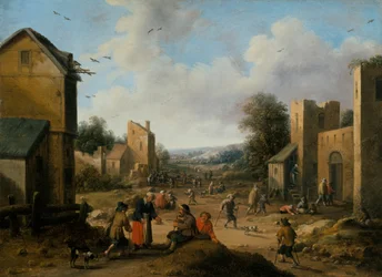 Paysage de village avec paysans
