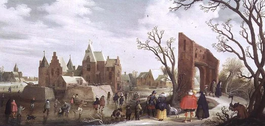 Patineurs dans un paysage d