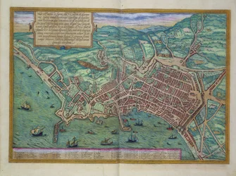Carte de Naples, tirée de «Civitates Orbis Terrarum» de Georg Braun (1541-1622) et Frans Hogenberg (1535-90), vers 1572