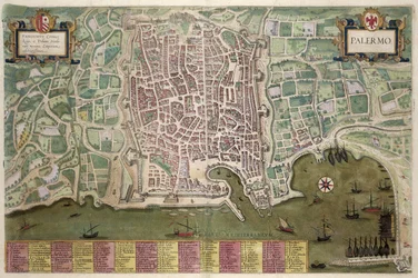 Carte de Palerme, tirée de « Civitates Orbis Terrarum » de Georg Braun (1541-1622) et Frans Hogenberg (1535-90), vers 1572-1617