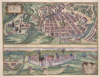 Carte de Poznań et Gruczno, tirée de «Civitates Orbis Terrarum» de Georg Braun (1541-1622) et Frans Hogenberg (1535-90), vers 1572-1617