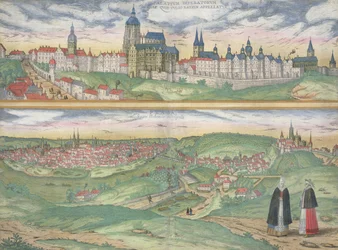 Carte de Prague, extraite de «Civitates Orbis Terrarum» de Georg Braun (1541-1622) et Frans Hogenberg (1535-90), vers 1572