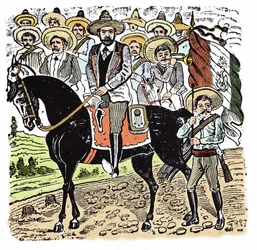 Révolution mexicaine (1910-1920) : Portrait de Francisco Indalecio Madero (1873-1913) révolutionnaire mexicain. Xylographie de José Guadalupe Posada (1852-1913)