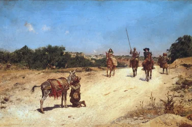 La rencontre de Sancho Panza et de son âne Rucio, illustration de Don Quichotte, vers 1878