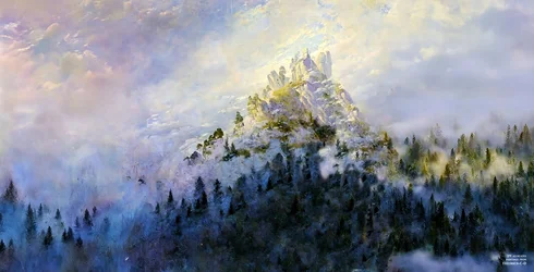 JJM recrée Friedrich-C-D: Brouillard matinal dans les montagnes (Panorama)