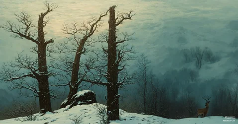 JJM recrée Friedrich-C-D: Tas de pierres dans la neige (Panorama)