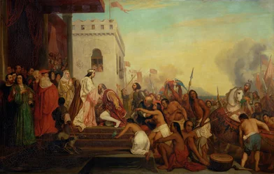 Christophe Colombe recu par Ferdinand II et Isabelle laCatholique a son retour des Indes …