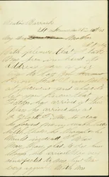 Lettre signée Joseph A. Fardell, Benton Barracks, St. Louis, Mo., à Mère, 12 novembre 1863