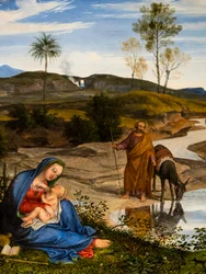 Repos pendant le fuite en Egypte, vers 1820-1825 (Huile sur bois (noyer))