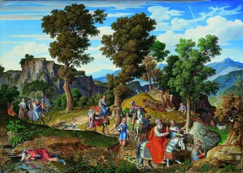 Paysage de Serpentara avec la procession des Rois mages