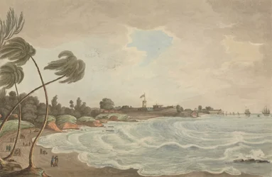Baie de Bencooler, petite route et quai, Fort Marlborough, Sumatra, 1799