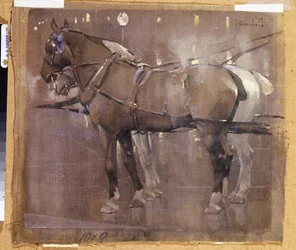 Chevaux de fiacre à la lumière du gaz