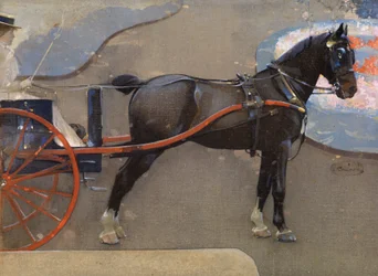 Cheval et charrette avec dame