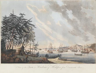 Vue de la ville et du port de Halifax depuis Dartmouth Shore, 1781
