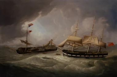 Les passagers du Troope, un navire marchand américain démantelé, secourus par un navire marchand britannique (huile sur toile)