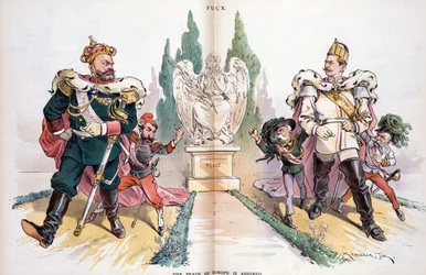 Alexandre III, étiqueté "Russie", regardant Guillaume II, étiqueté "Allemagne".