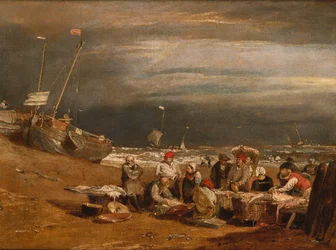 Un marché aux poissons sur la plage, vers 1802-04