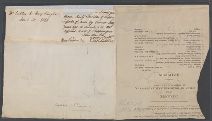 Esquisse de deux navires sur une page de catalogue, vers 1823
