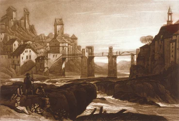 Lauffenbourgh sur le Rhin, du Liber Studiorum, gravé par T. Hodgetts, 1811