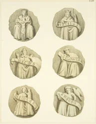 Pierres de voûte (bosses) au plafond de l