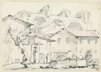 Maisons du côté nord du Forum avec la basilique de Maxence au-delà