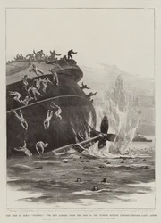 La perte du HMS Victoria, les hommes sautant du navire alors qu