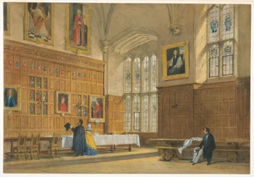 Dessin, Vue de la salle à manger du Magdalen College, Oxford, 1856