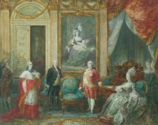 Louis XVI et sa femme Marie-Antoinette recevant un cardinal