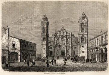 La cathédrale de La Havane, Cuba, dessin de Navlet pour illustrer le voyage à l