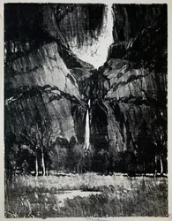 Au pied de la cascade, par Joseph Pennell (1857-1926), gravure