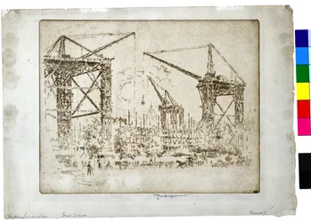 Construction des grandes grues de Kensington, vers 1905